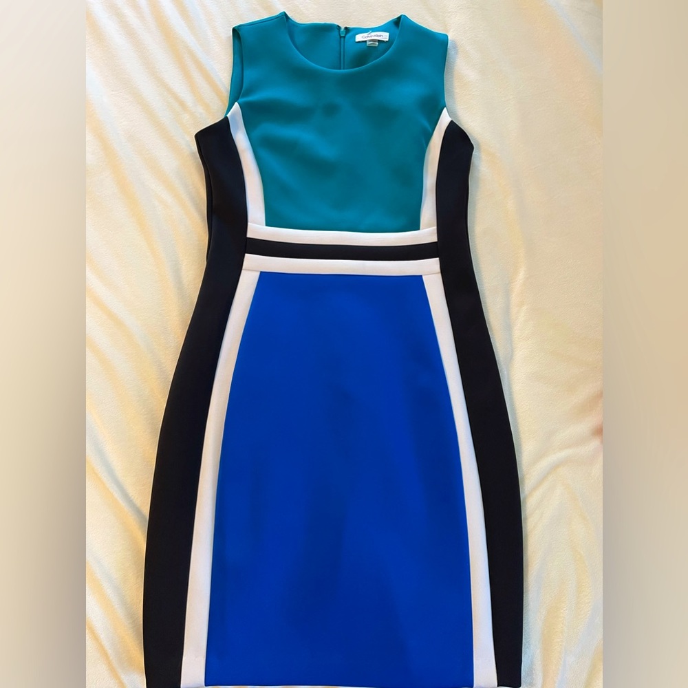 Calvin Klein sheath dress. Size 10. Teal & royal blue